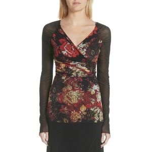 FUZZI Art Floral Print Tulle Wrap Top in Red